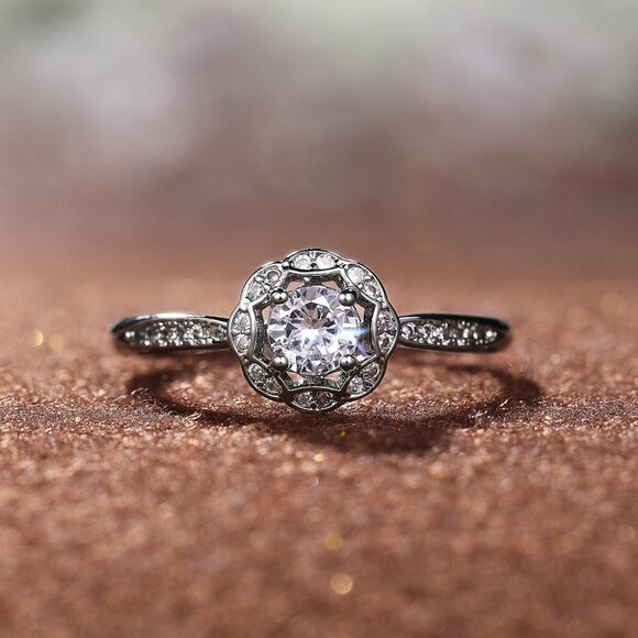 🌸Diamond CZ Beautiful Carved Vintage Hollow Silver Flower Rings for Women, K848 - Picture 9 of 10